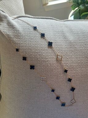 Versona Gold tone Chain Necklace with Navy Blue Clover Accents